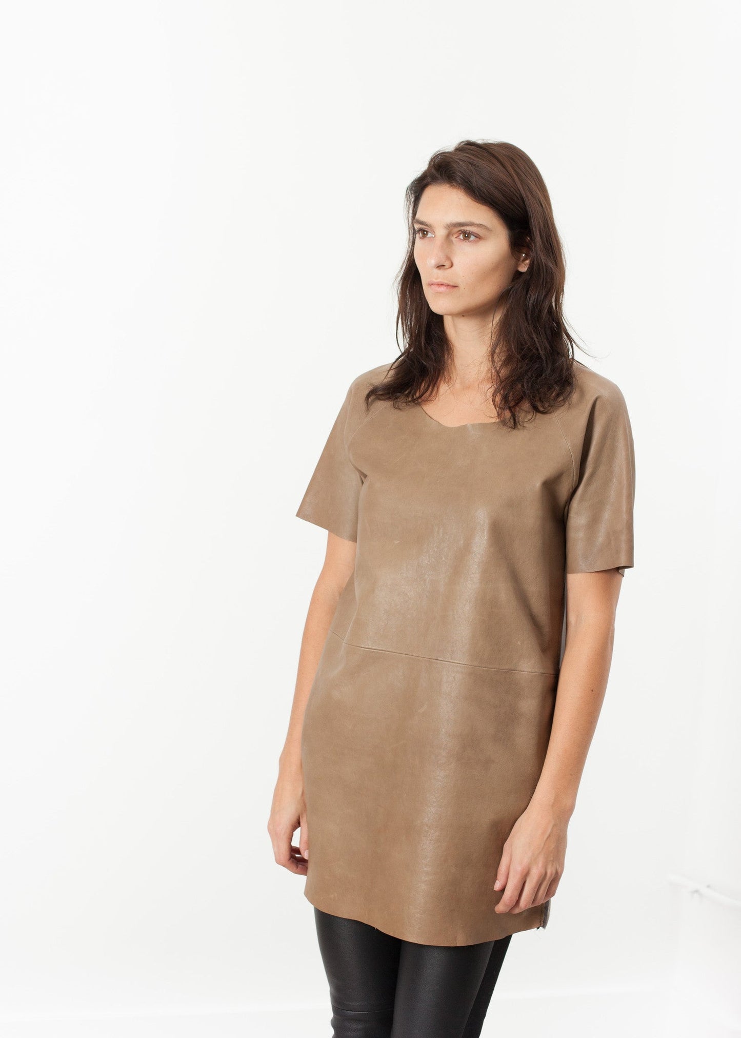 Leather Front Tunic - women's dresses - Ethnicyug Hache