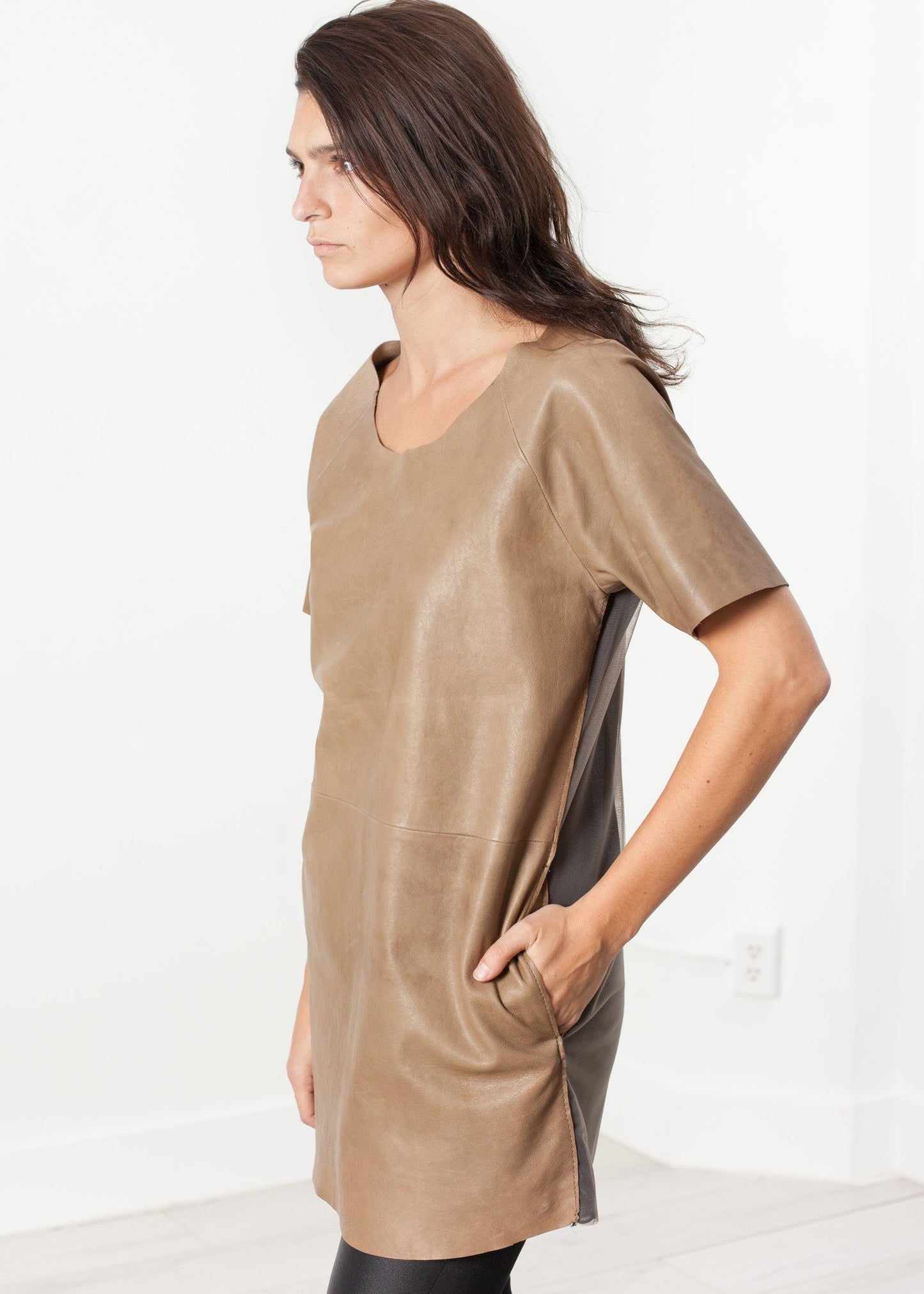 Leather Front Tunic - women's dresses - Ethnicyug Hache