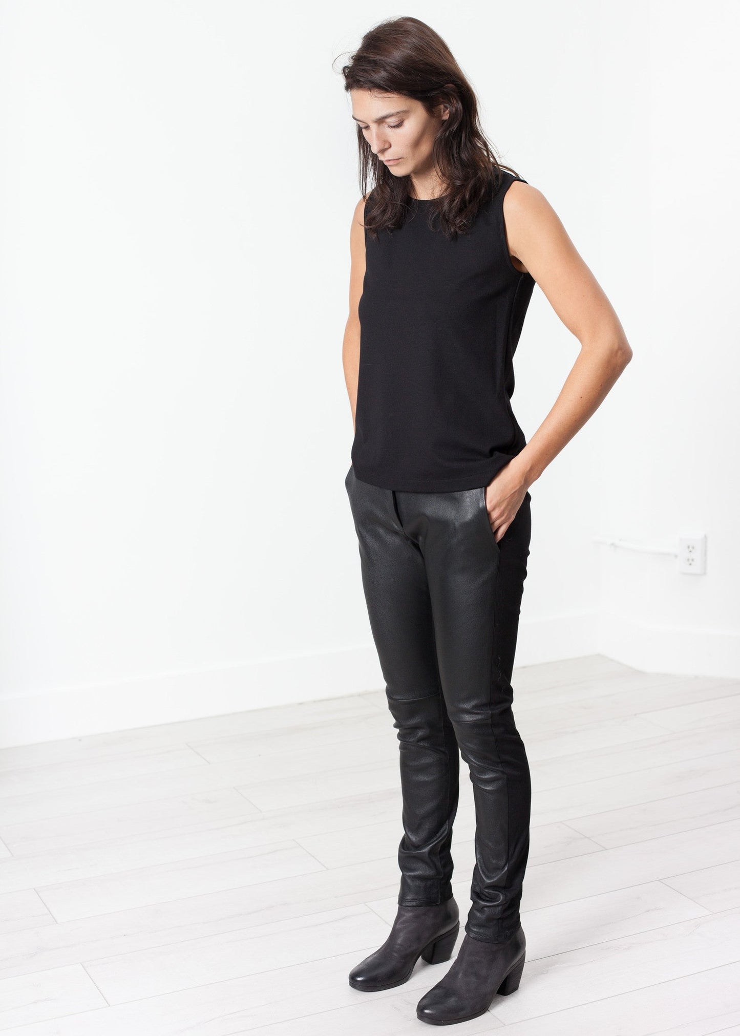 Leather Panel Trouser in Black - women's pants - Ethnicyug Hache