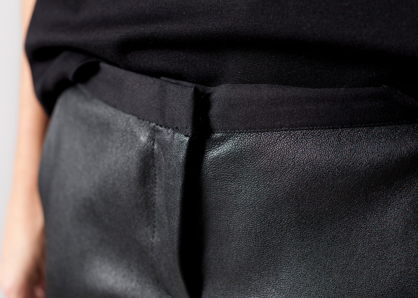 Leather Panel Trouser in Black - women's pants - Ethnicyug Hache