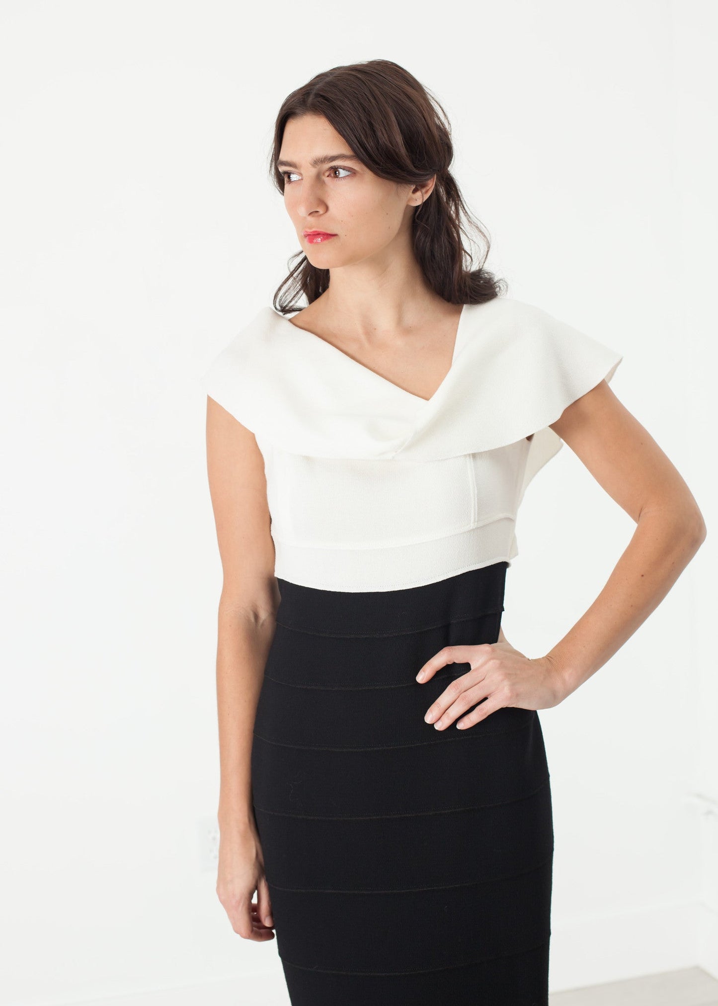 Asymmetric Dress in Cream/Black - women's dresses - Ethnicyug Amelia Toro
