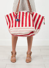 Load image into Gallery viewer, Woven Oversized Tote in Red Stripe
