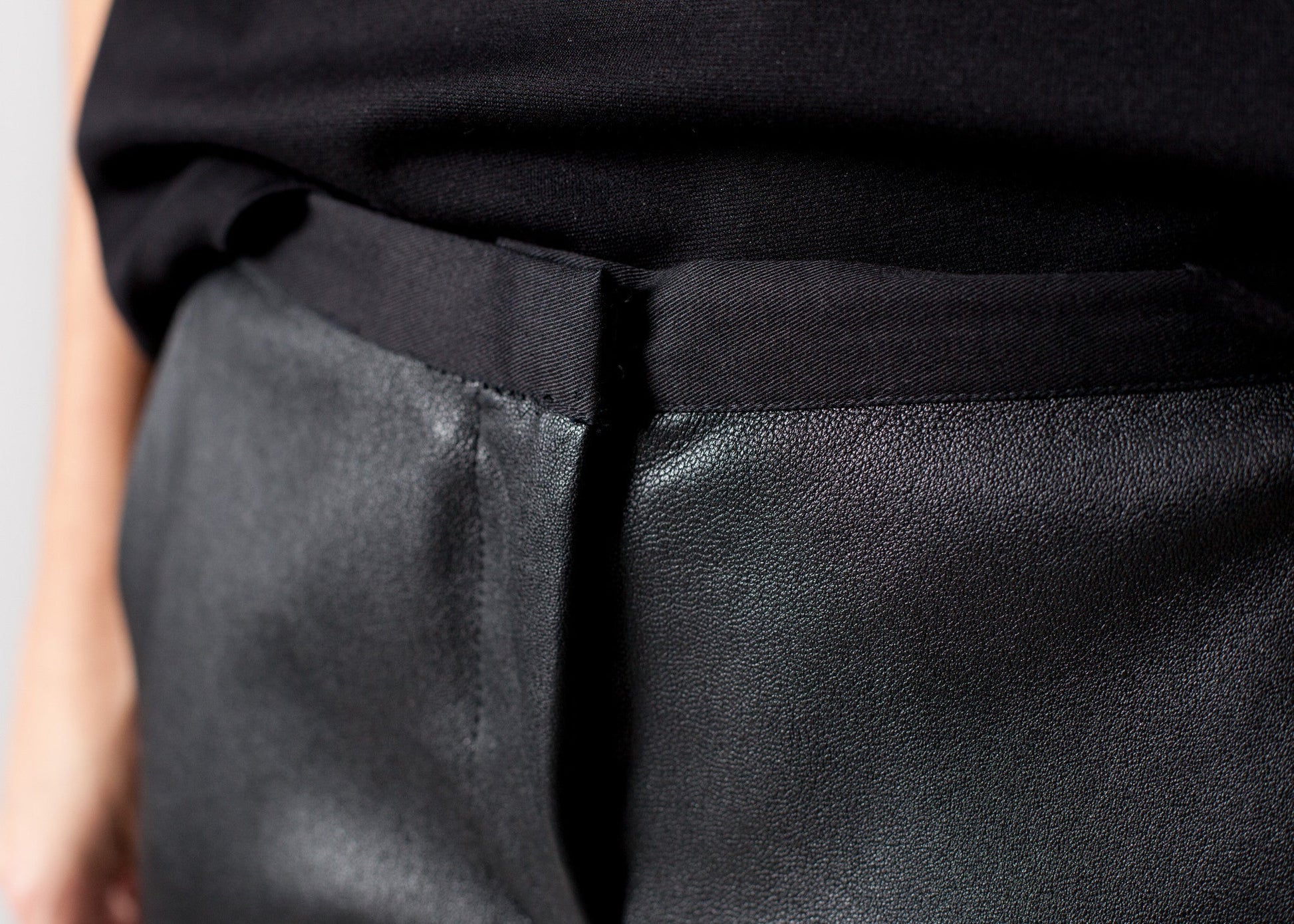 Leather Panel Trouser in Black  - women's pants - Ethnicyug Hache
