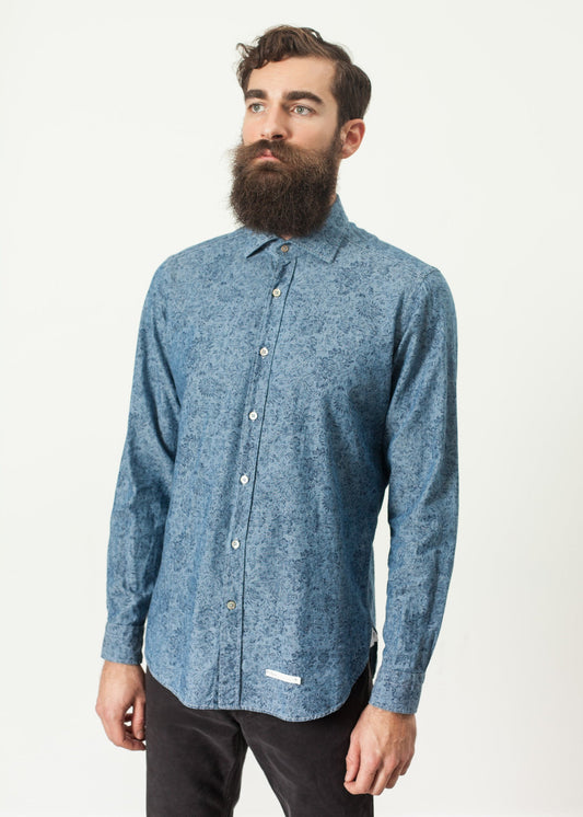 Floral Button-Up in Blue  - men's button-ups - Ethnicyug Drumohr